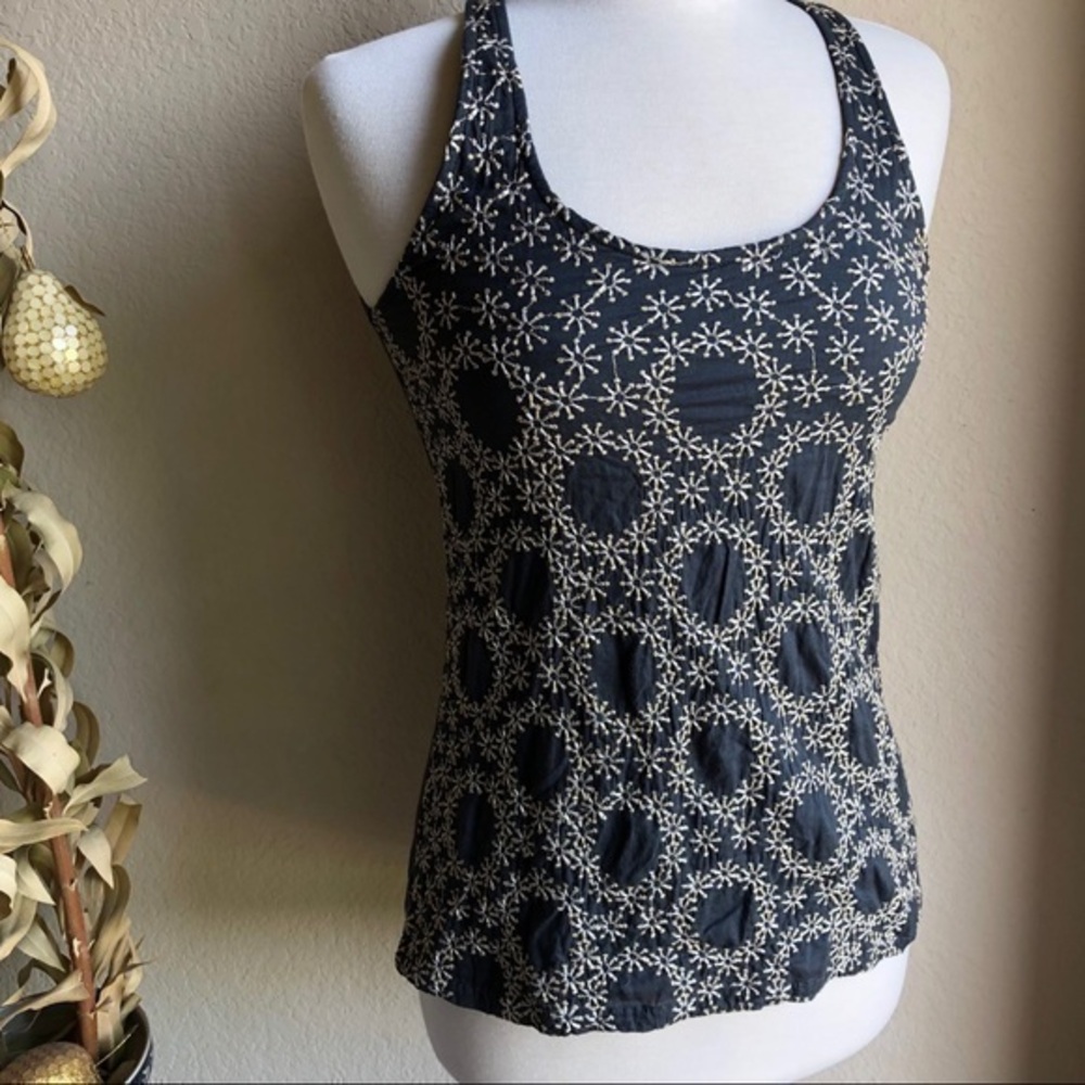 Anthropologie HWR monogram metallic embroider top